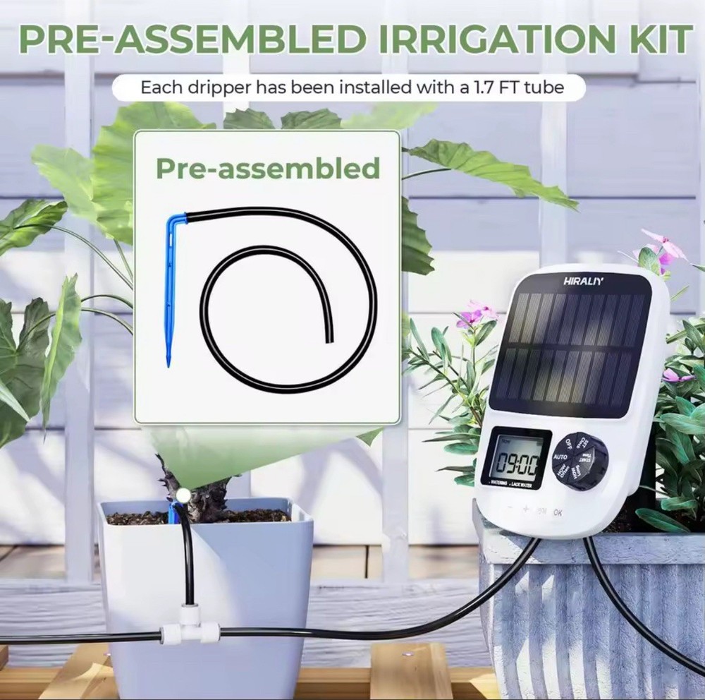 HIRALY Solar Indoor Drip Irrigation Kit – Automatic System for 10 Pots