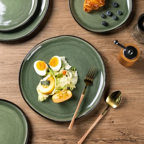 Ceramic Dinnerware Sets,Handmade Reactive Glaze Service for 4 Matte Jade Green