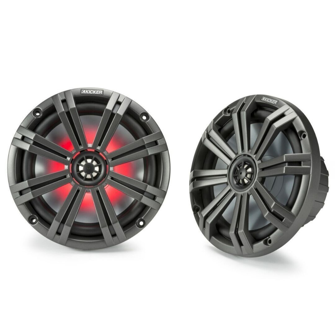 Kicker KM8, KM Marine 8" 2-Way Coaxial Speakers, 4 Ohm w/ LED Lighting (45KM84L)
