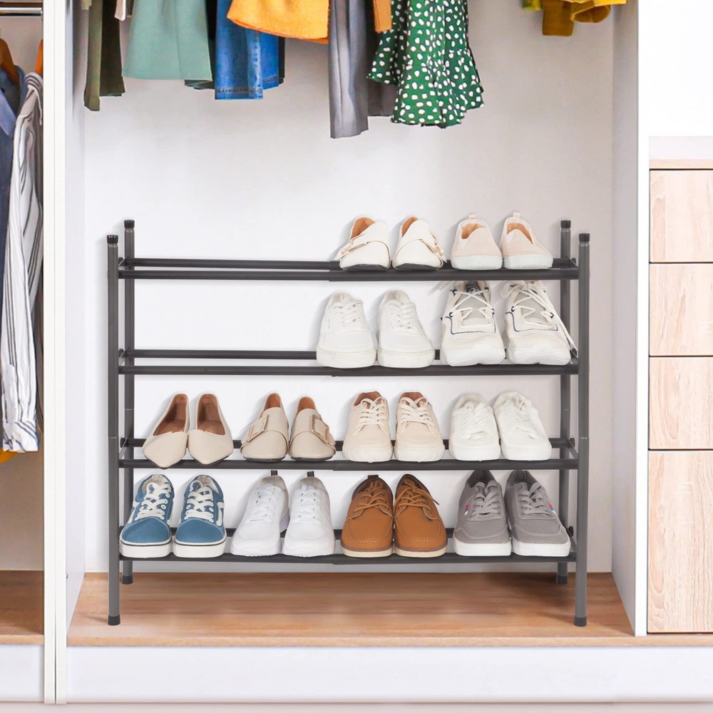 STORAGE MANIAC Expandable Shoe Rack, 16 Pairs Stackable Small Shoe Rack, Meta...