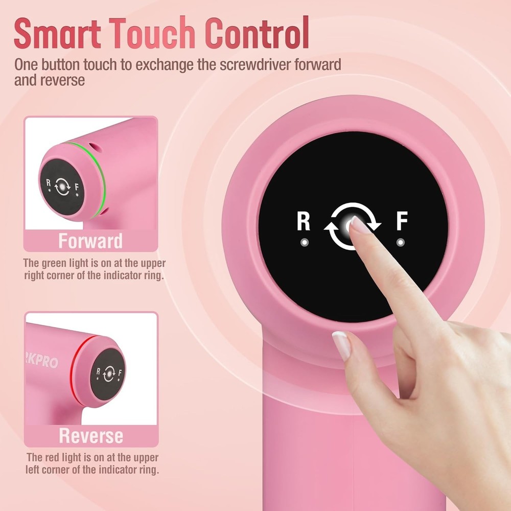 Efficient Pink Cordless Screwdriver - LED Light & Smart Control for Easy Repairs