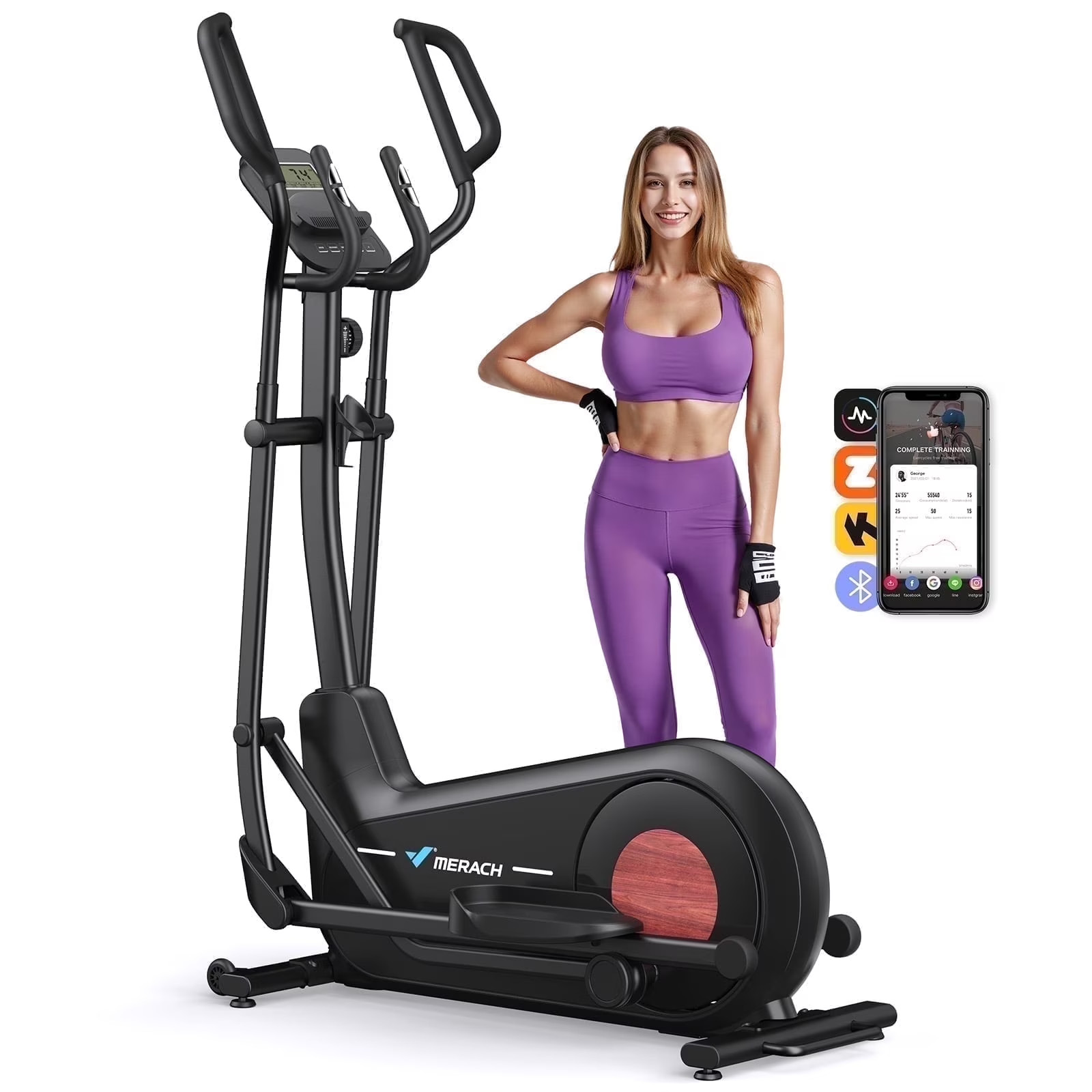 MERACH E27 Elliptical Magnetic Exercise Machine Hyper-Quiet 8 Resistance Levels