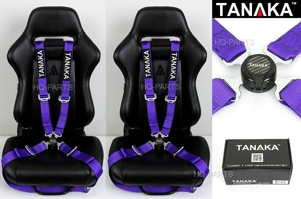 2 TANAKA UNIVERSAL PURPLE 4 POINT CAMLOCK QUICK RELEASE RACING SEAT BELT HARNESS