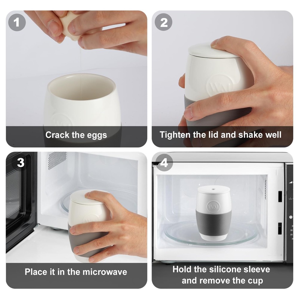 Non-Stick Ceramic Egg Cooker,Quick Scrambled Egg Maker with Silicone Sleeve f...