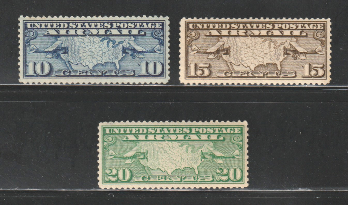 Scott # C7-C9 , MNH/LH, F/VF, Mail Planes & Map of US, 1926-27, Complete Set