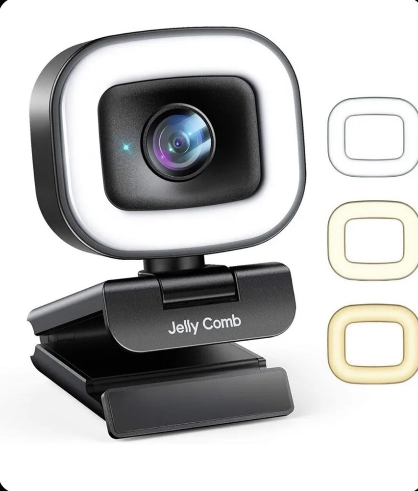 60FPS Streaming Webcam with Adjustable Ring Light, Jelly Comb Auto-Focus HD 60FP