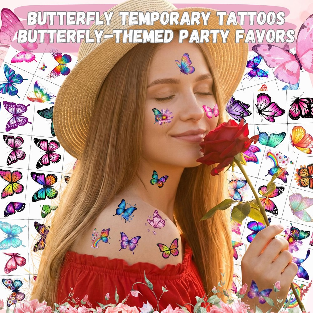 96PCS Butterfly Temporary Tattoos Stickers - Medium,
