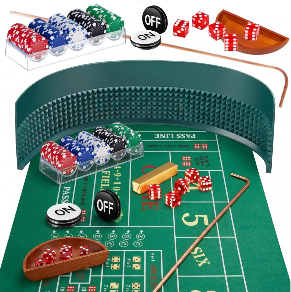 Craps Tabletop Game Set Includes 35X70 Rubber Tabletop Layout Mat Craps Diamond