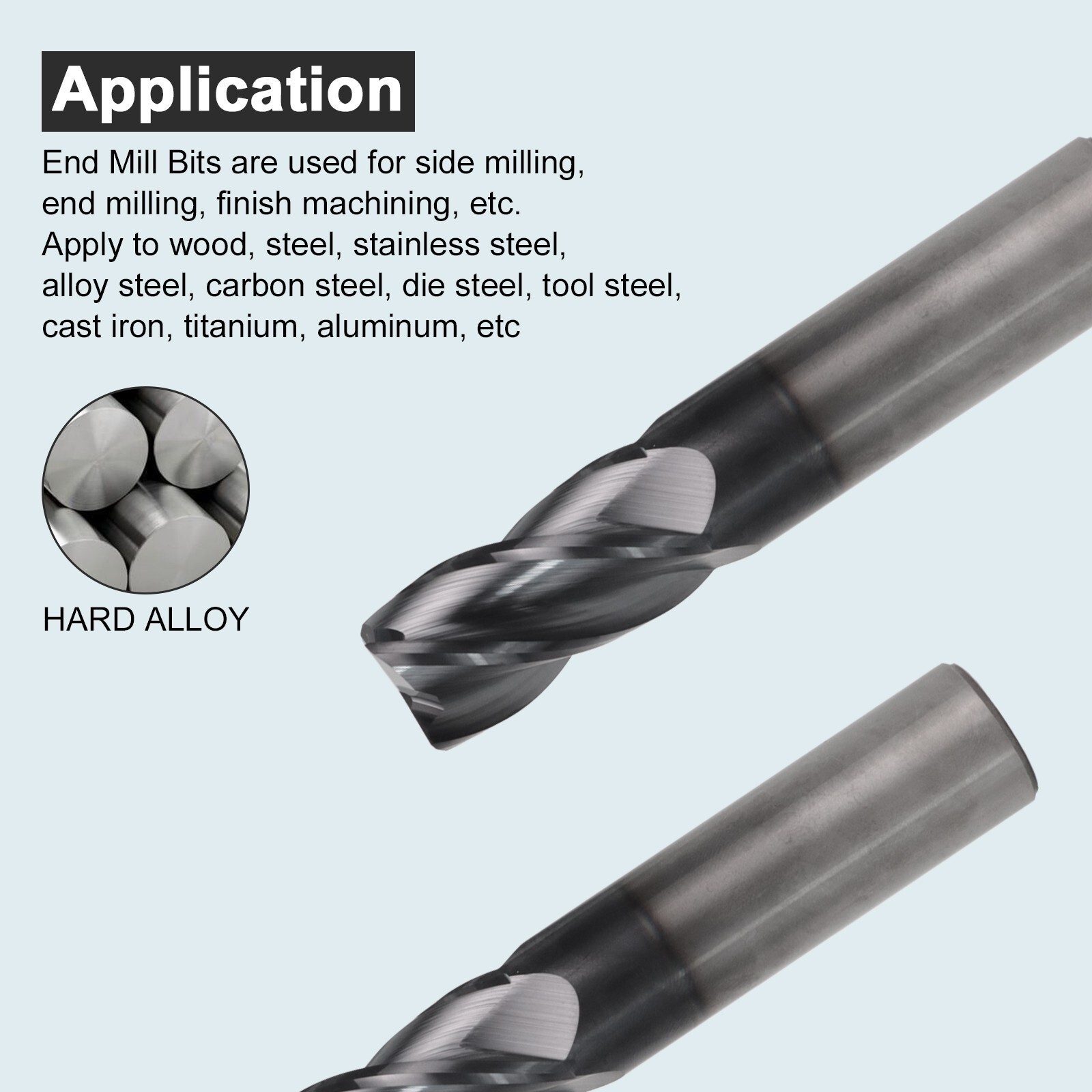 2 PCS 3/4" 4 Flute Solid Carbide 1-1/2" Overall Length End Mill - AlTiN Coated