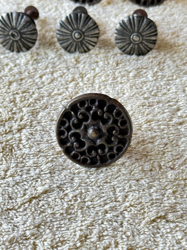 Lot of 6 Solid Brass Floral Pattern Drawer Pulls Knobs Handles Reclaimed VTG