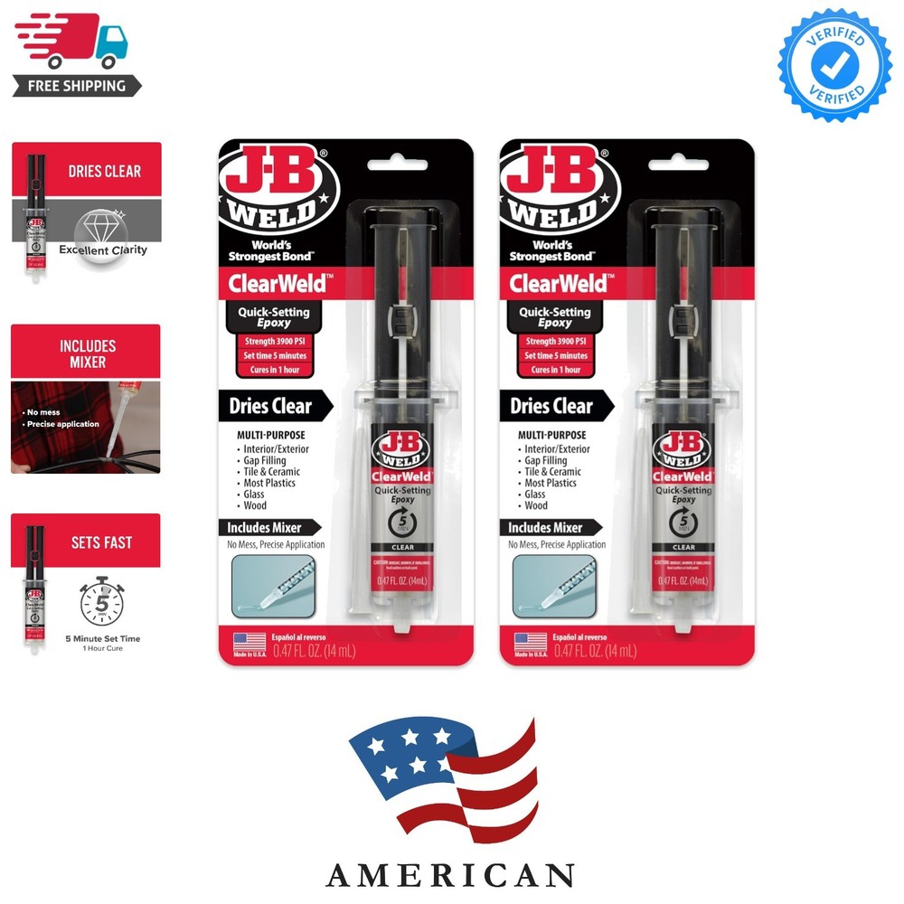 Clear 5 Minute Epoxy, 14ml, Static Mixer, 2 Pack, ClearWeld 14ml,