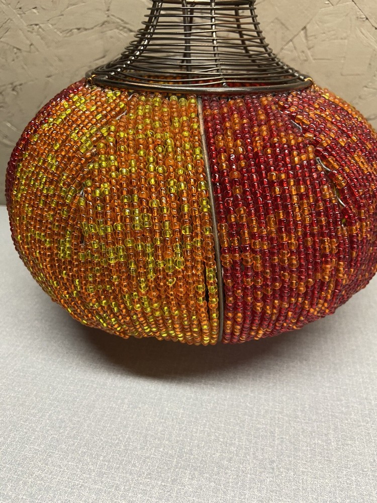 Beaded Orange & Yellow Beaded Round Tea Light Holder