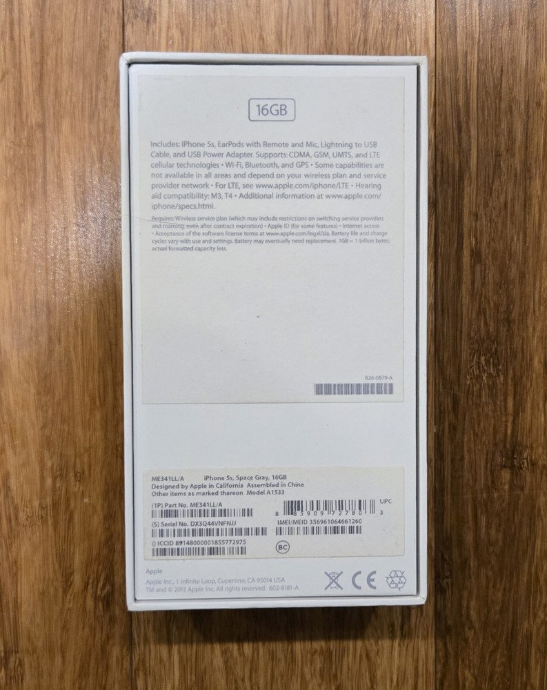 Apple iPhone 5s 16GB Space Gray A1533 EMPTY BOX ONLY