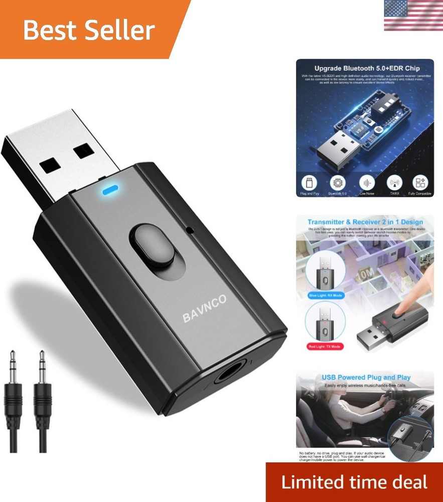 Mini Bluetooth 5.0 Car Adapter - Wireless 3.5mm Audio Transmitter & Receiver