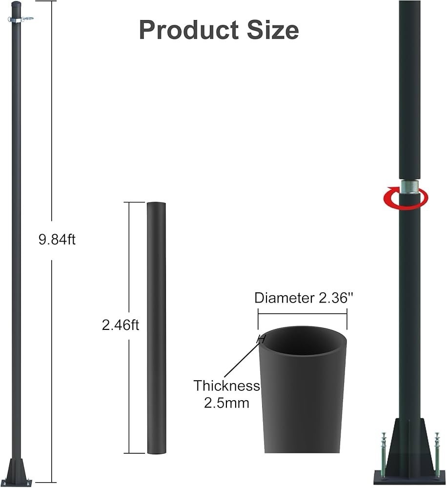 10ft Sun Shade Sail Poles - Heavy Duty Steel Metal Outdoor Post Kit for...