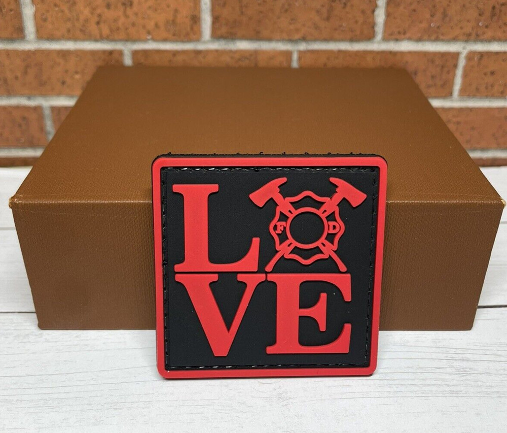 PVC Tactical Patch - Love Firefighter Patch - Hook Backed Red Love Patch