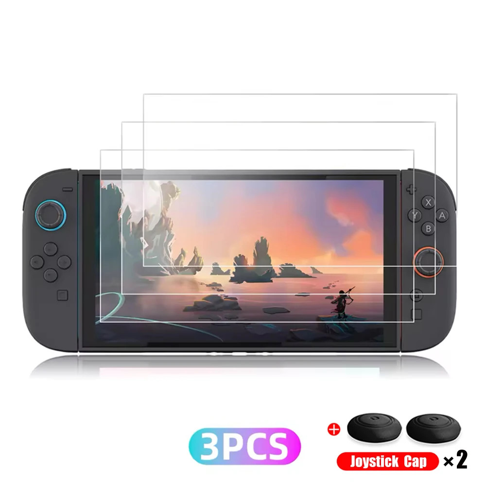 Screen Protector Tempered Glass for Switch Nintendo 2 with Joystick Cap Accessor