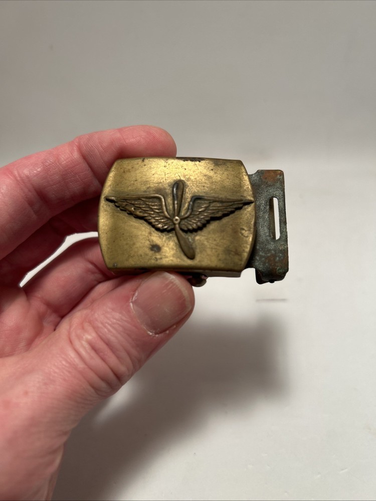 WW2 Original Solid Brass Wings & Propeller Belt Buckle USAAC