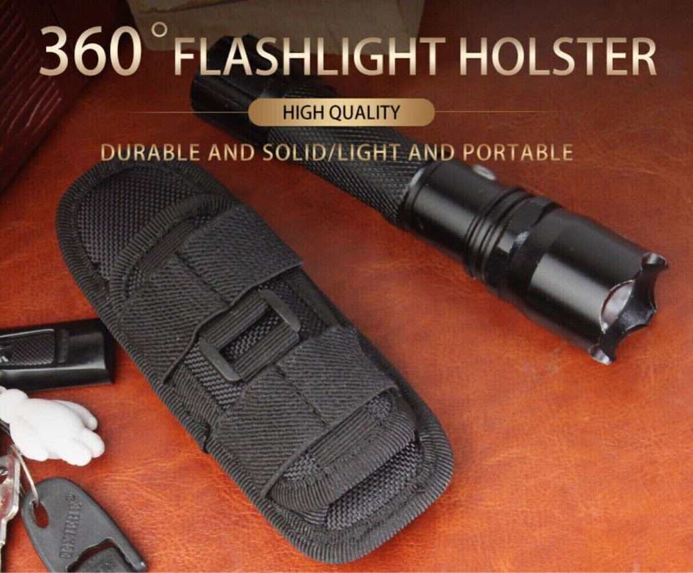 Tactical Flashlight Holder Molle Pouches 360° Rotatable Flashlight Case Pocket