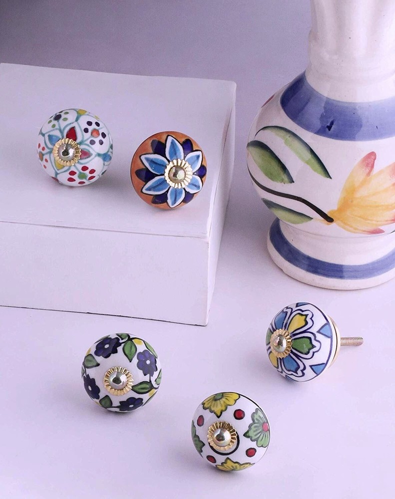 Indian Lot of 10 Boho Handmade Ceramic Door Knobs Cabinet Drawer handle Pull