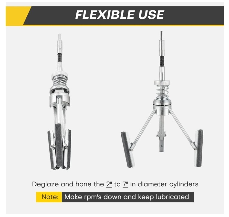 Engine Cylinder Hone Tool | 2" to 7" Diameter Adjustable Deglazer with Extra 3