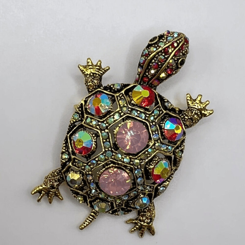 Elegant Women's Turtle Brooch Pin | Multi-Colored Rhinestone Accents