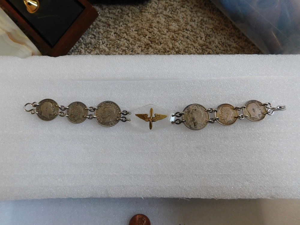 WW II U.S. Army Air Corps British 3 & 6 Pence Silver CoinsSweetheart Bracelet