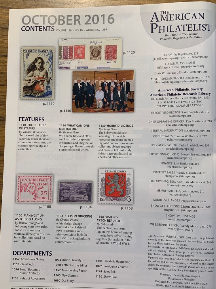 American Philatelist Magazine 2016, October