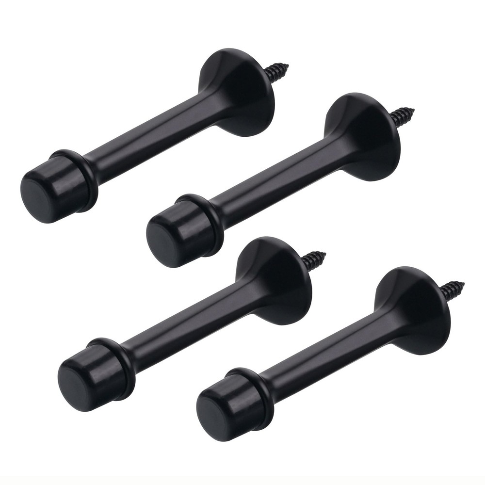 Solid Rigid Door Stop 3 Inch Heavy Duty Matte Black Rubber Tip 4 Pack