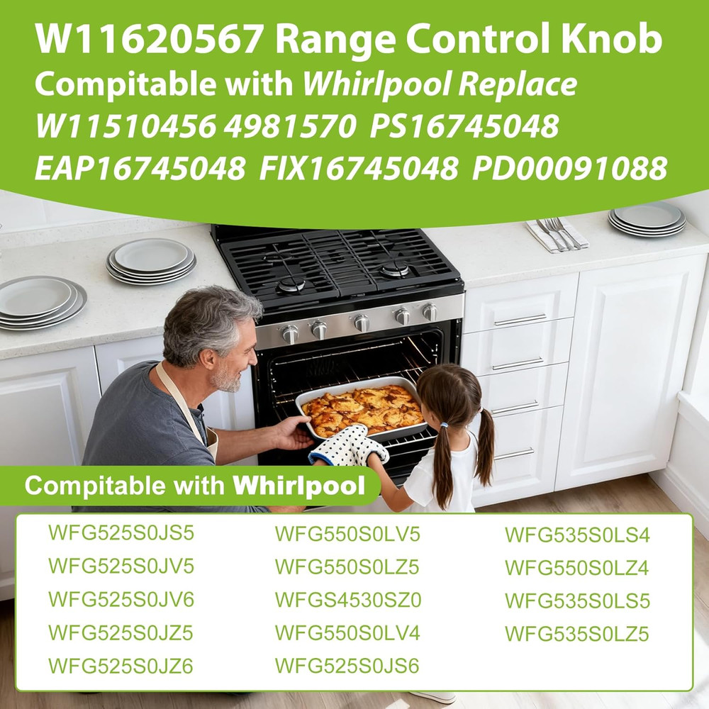 W11620567 for Whirlpool Range Knobs (1Pcs) Replace W11510456 PD00091088, 4981570
