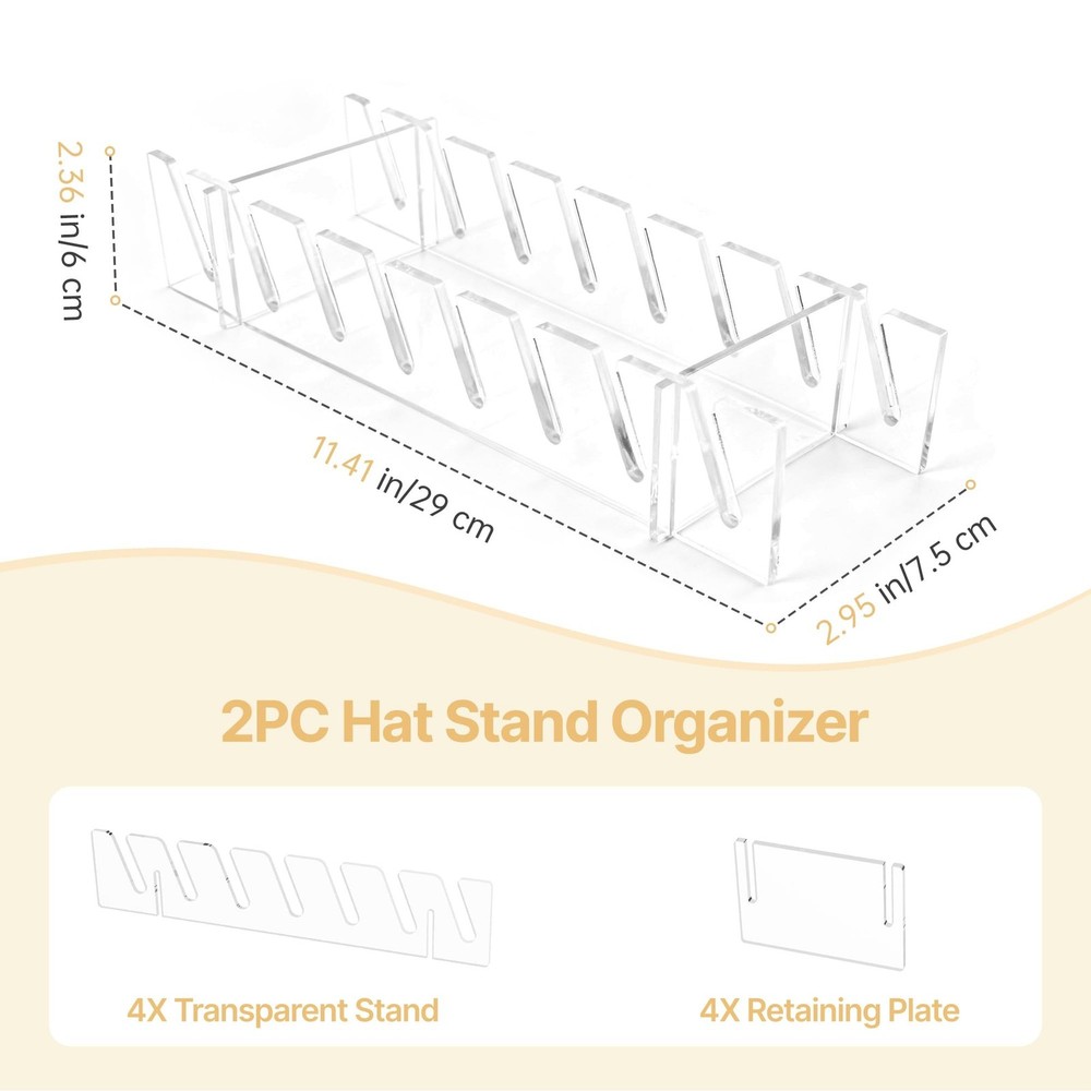 Acrylic Hat Organizer, 2-Pack Clear Cap Holder Rack for Multiple Hats, Space-...