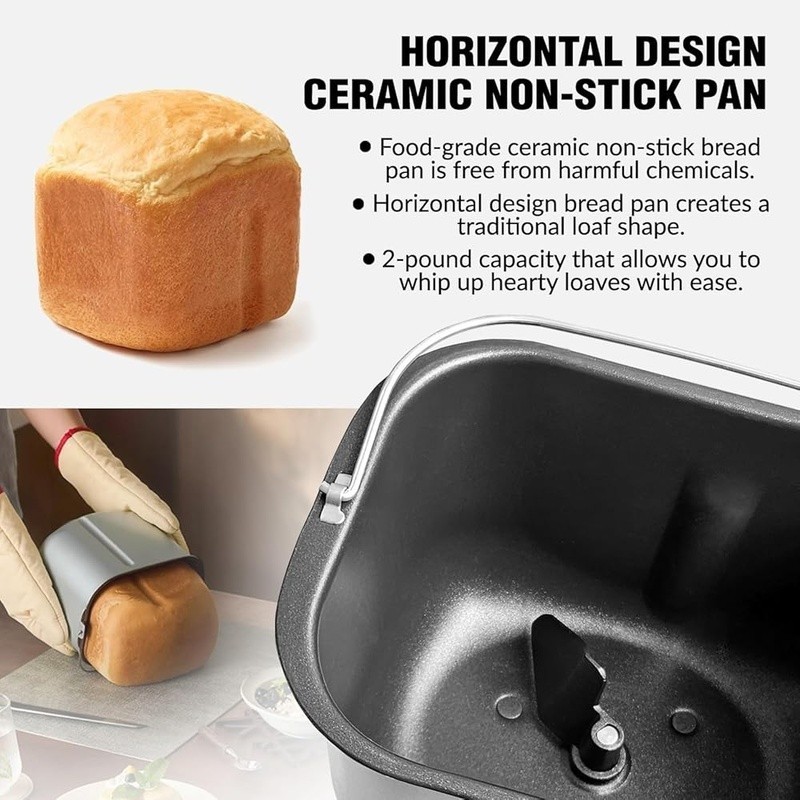 Automatic Bread Maker 2lb Stainless Steel Smart Sensor Non-Stick Loaf Machine US