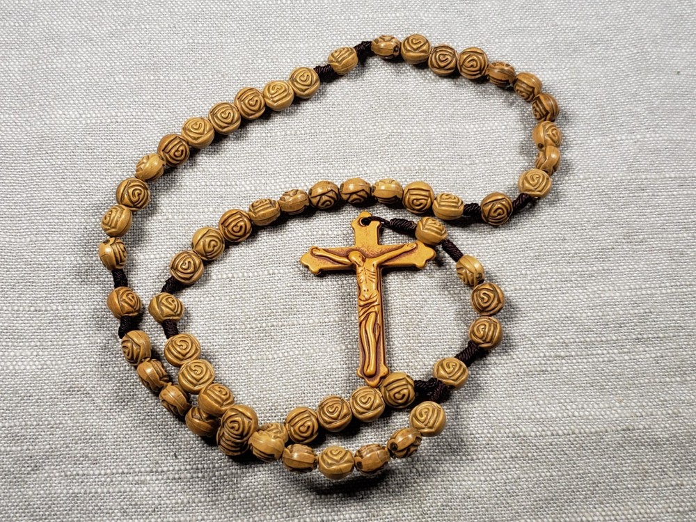 Vintage Rosary Prayer Brown Beads Religious Christian B73