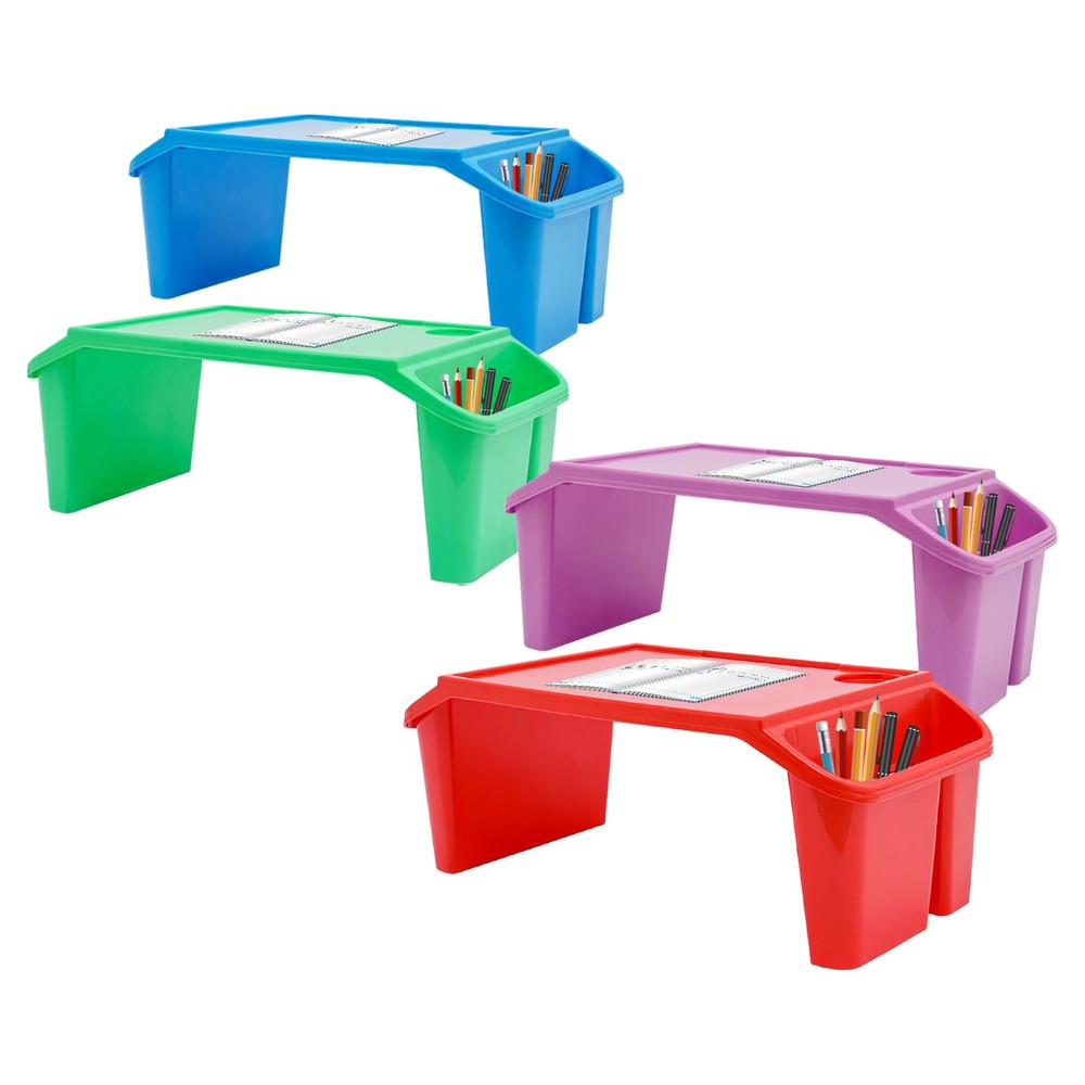Kids Lap Desk, Portable Activity Tray with Side Storage, Stackable Plastic Desk