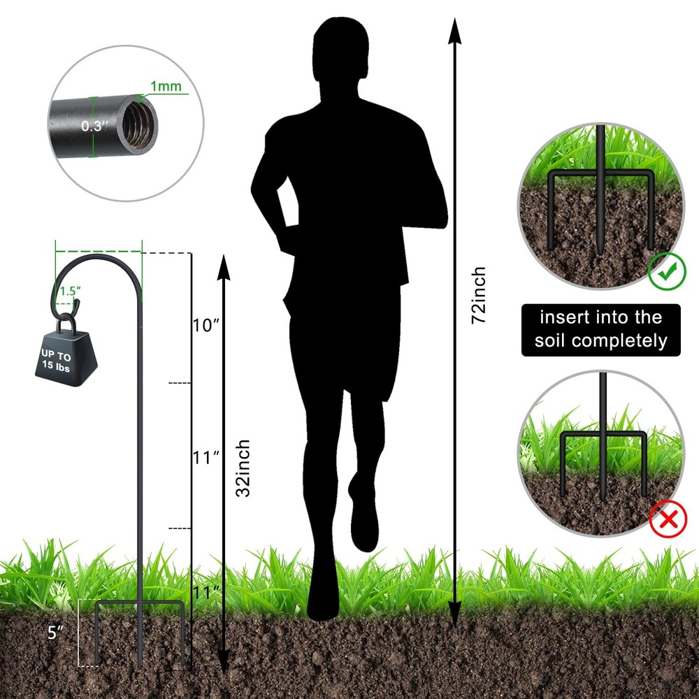 FEED GARDEN Adjustable 32 Inch Shepherd Hooks Thick Rust 32 Inch, Black
