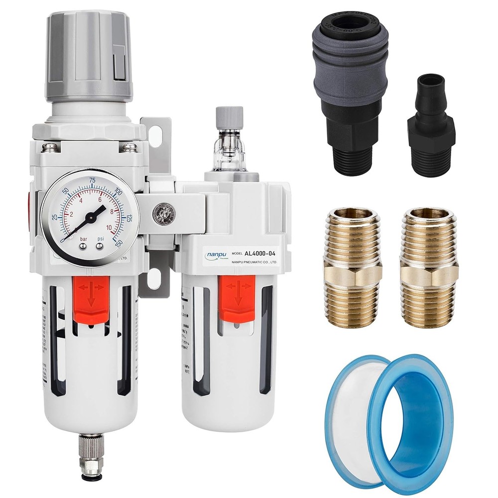 1/2" NPT Compressed Air Filter Regulator Lubricator Combo for Professionals