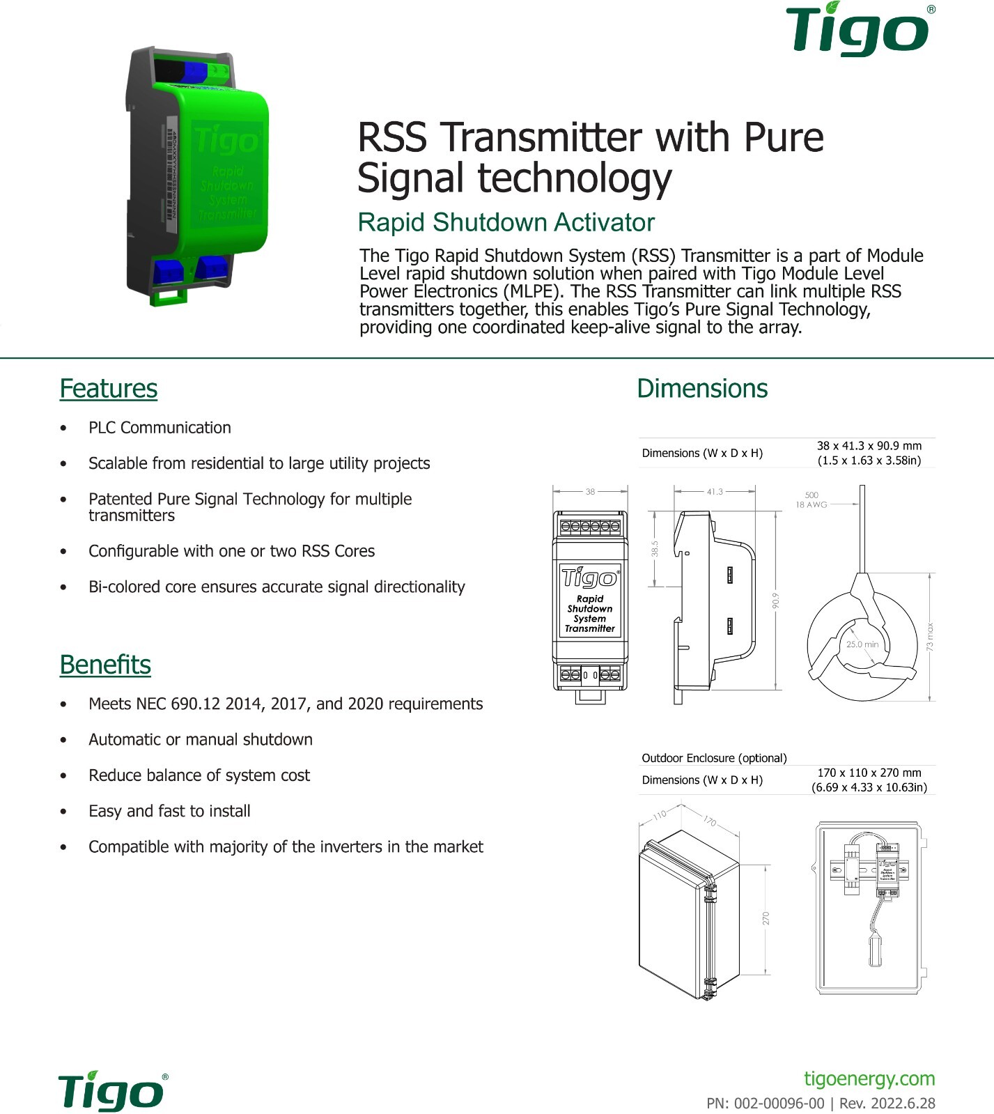 Tigo 490-00000-51 RSS Transmitter Pure Signal Single Core