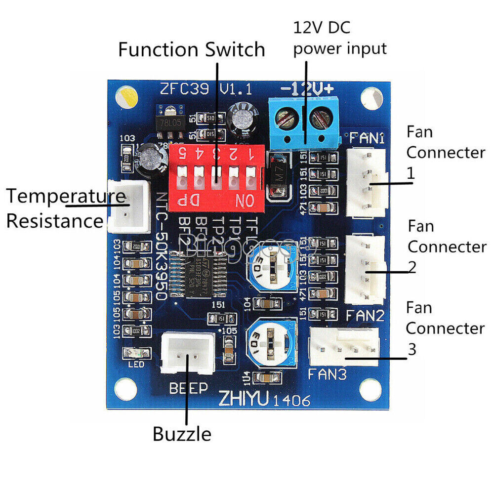 DC 12V PWM PC CPU Fan Temperature Control Speed Controller CPU High Temp Alarm