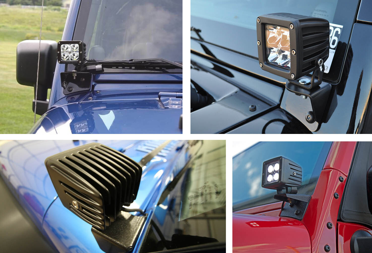 Front Windshield A-Pillar Mount LED Ditch Light Bracket For Jeep Wrangler TJ, JK