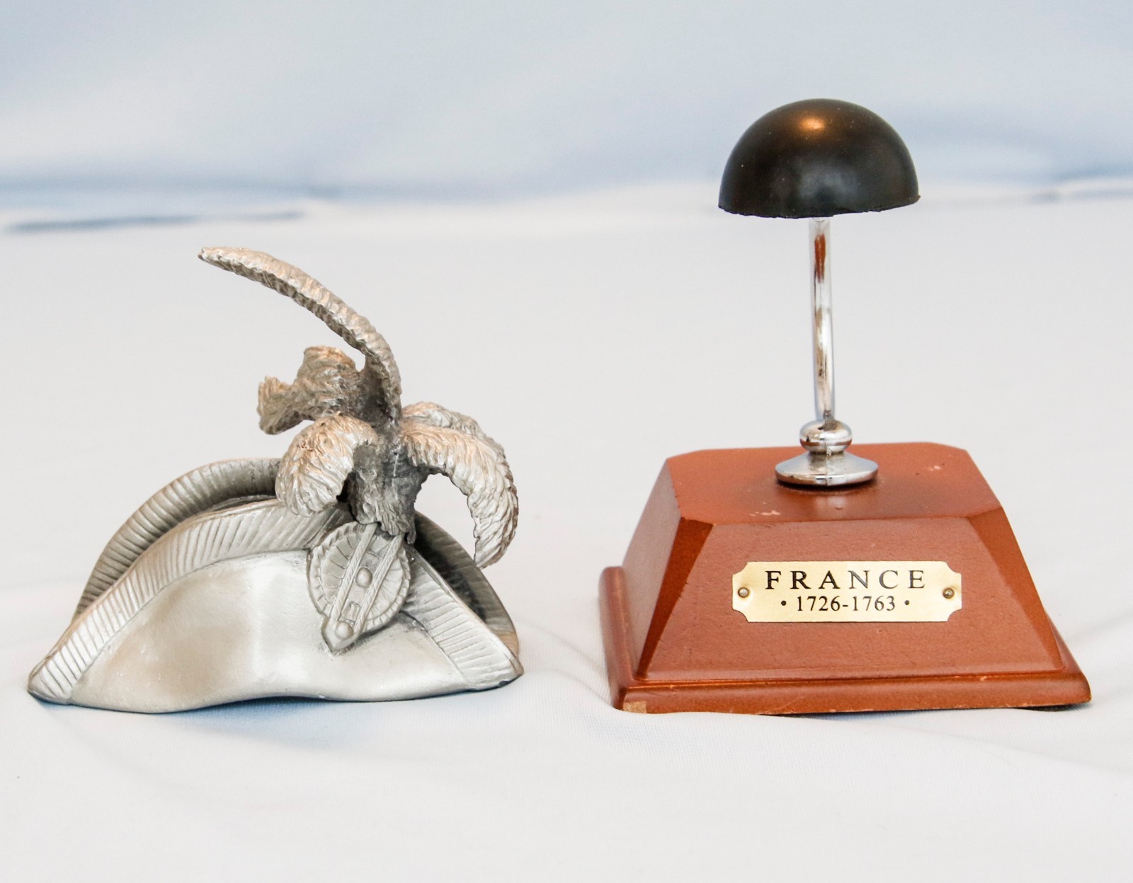 Vintage Miniature Metal France French Military Bicorne Hat w Plume Louis XV
