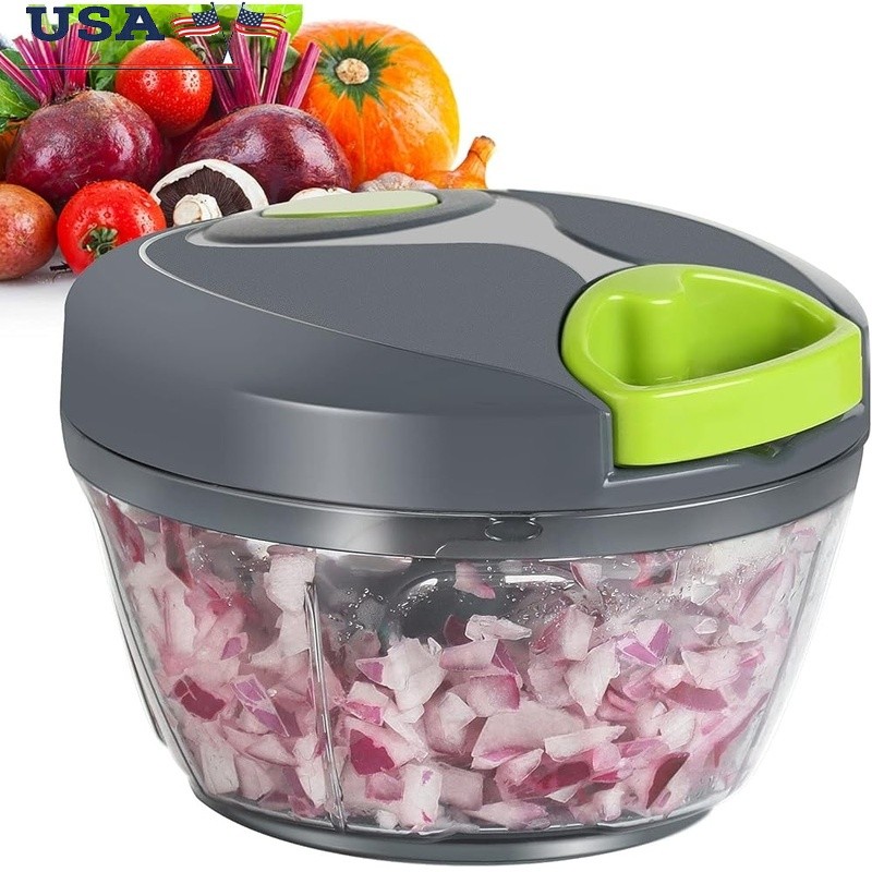 Manual Food Chopper Adjustable Speed Vegetable Herb Processor Kitchen Tool New