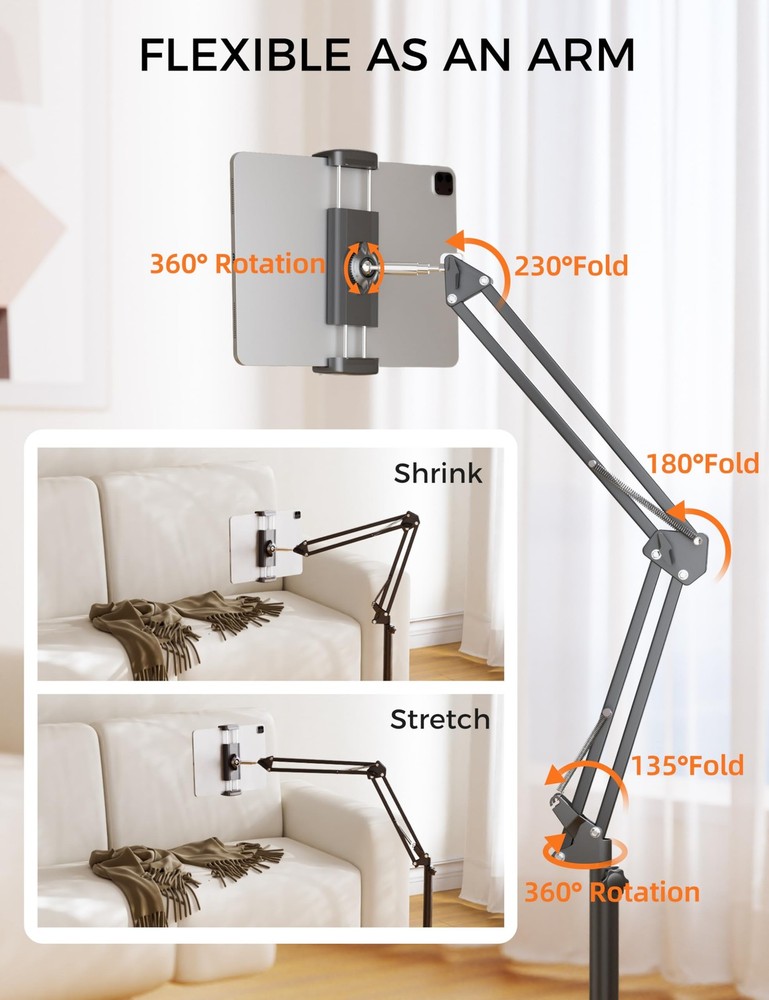 VOLTIFYMAX Tablet Floor Stand, 360-degree Rotatable Metal Tablet Stand Holder...