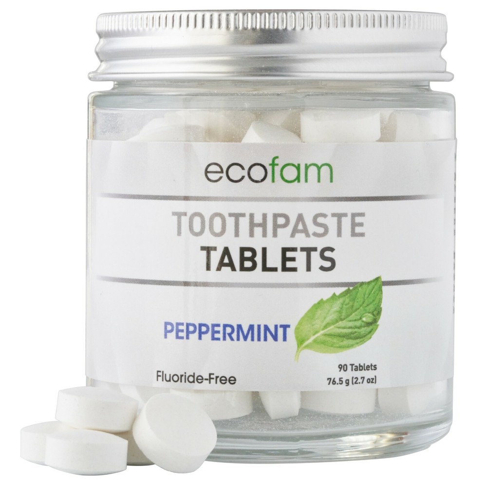 Ecofam Peppermint Toothpaste Tablets – 90 Count Glass Jar