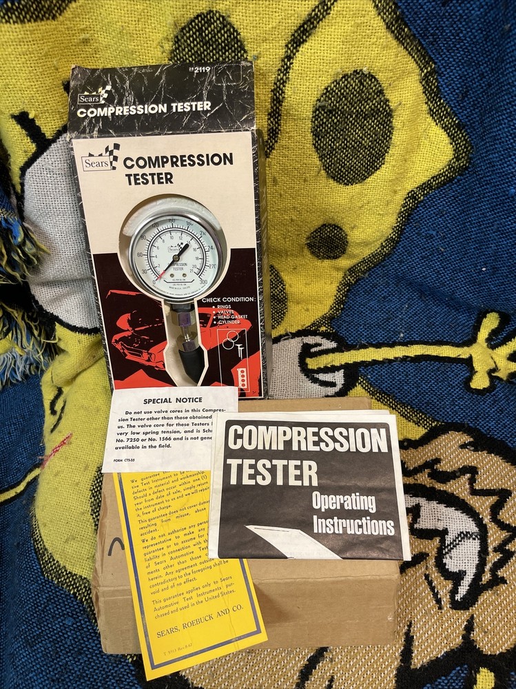 Vintage Sears Compression Tester Auto Testing Tool Gauge Works