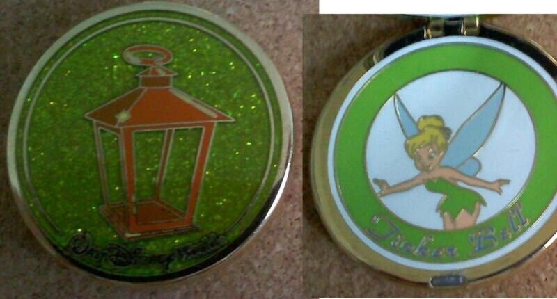 OLD 2003 HTF Disney pin Hinged Compact Mirror Princess Tinker Bell Lantern