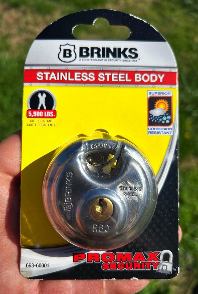 Brinks/ Pro Max Security * Stainless Steel Discus Padlock * 663-60001