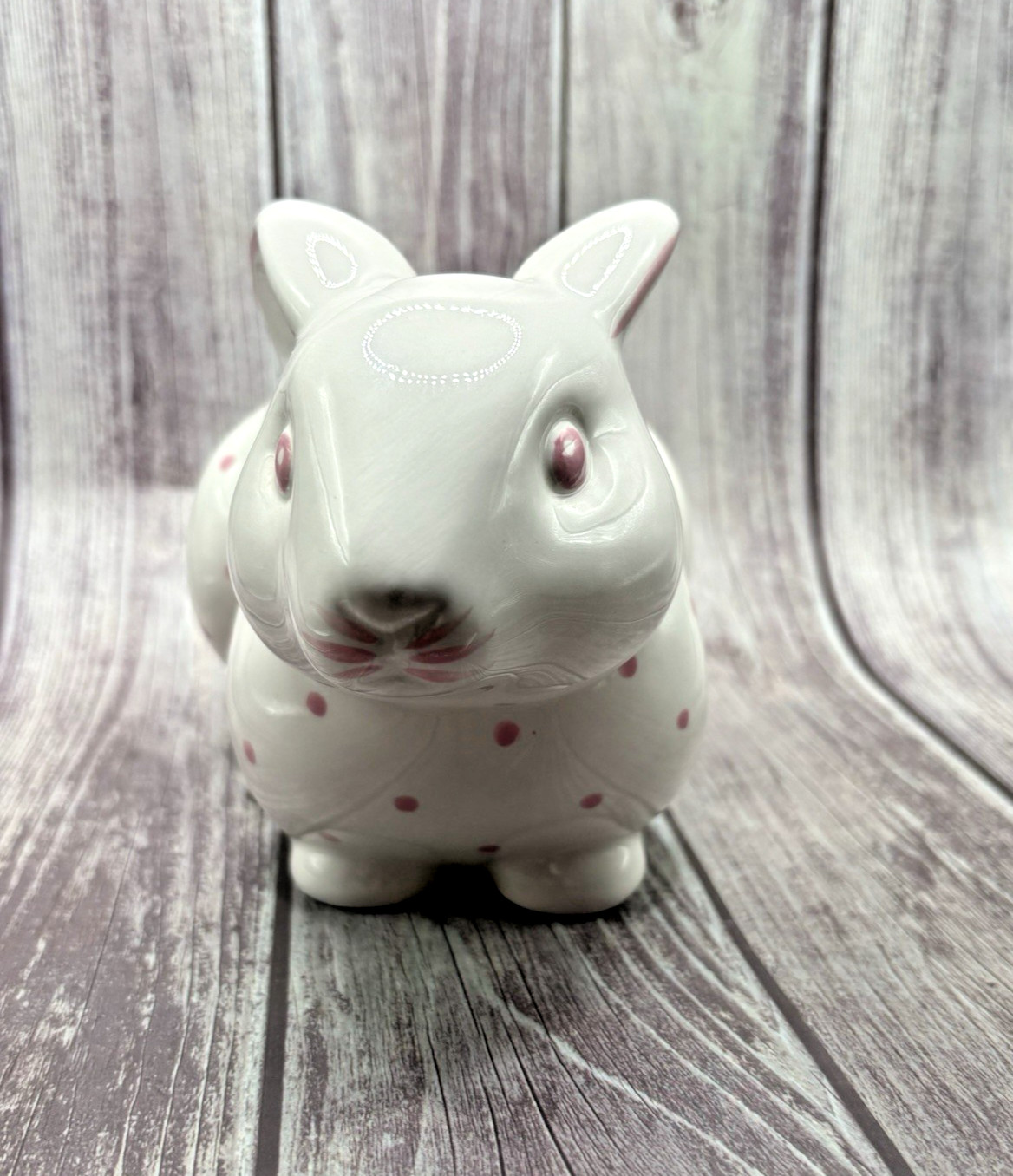 Tiffany & Co Ceramic Bunny Vintage Piggy Bank Pink Polka Dots Hand Painted Italy