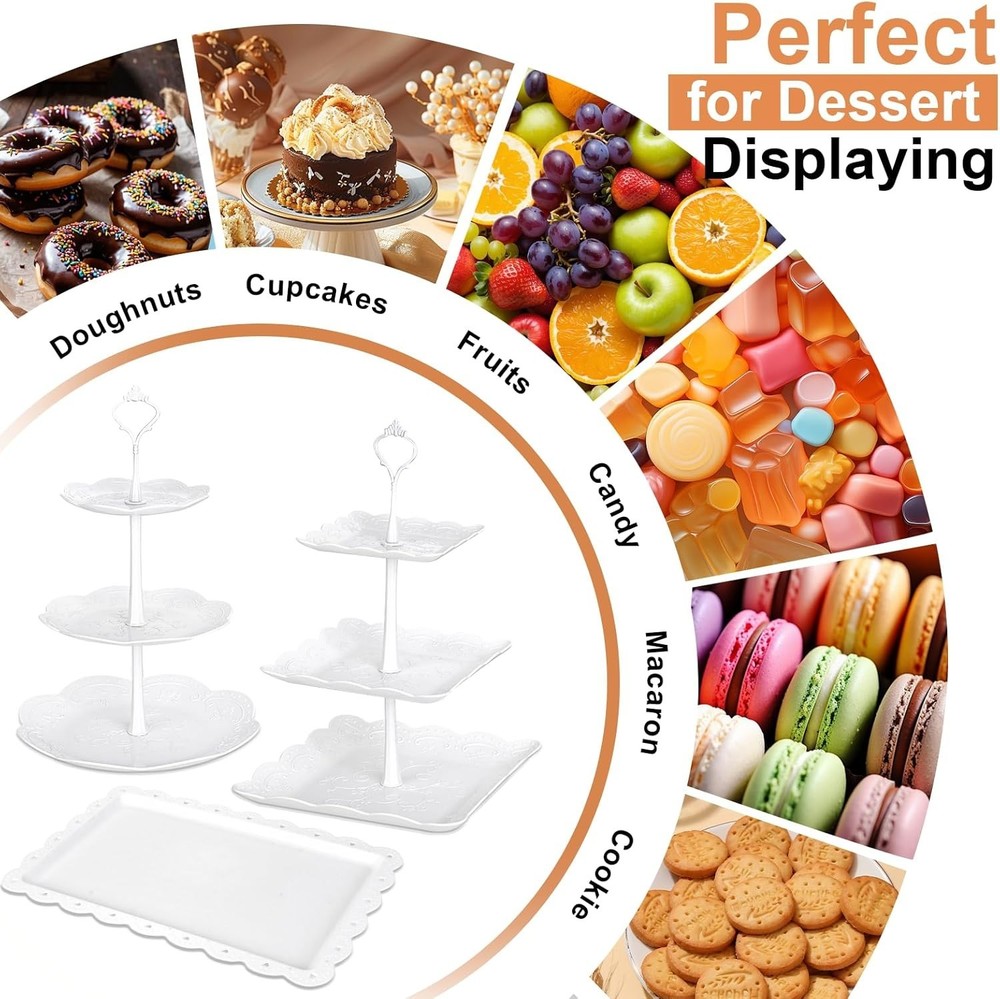 10 Pcs Cake Stand White Plastic Dessert Table Display Set 4 Pcs 3 Tired Cupcake