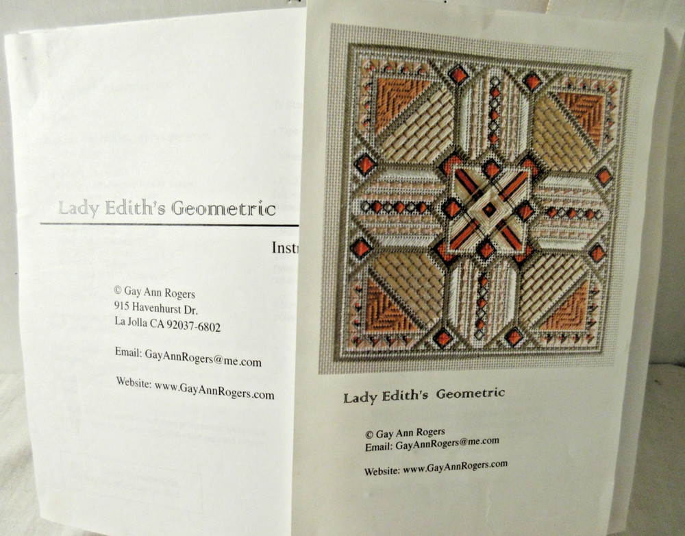 Gay Ann Rogers LADY EDITH'S GEOMETRIC Needlepoint/Ctd Thread Pattern & Canvas