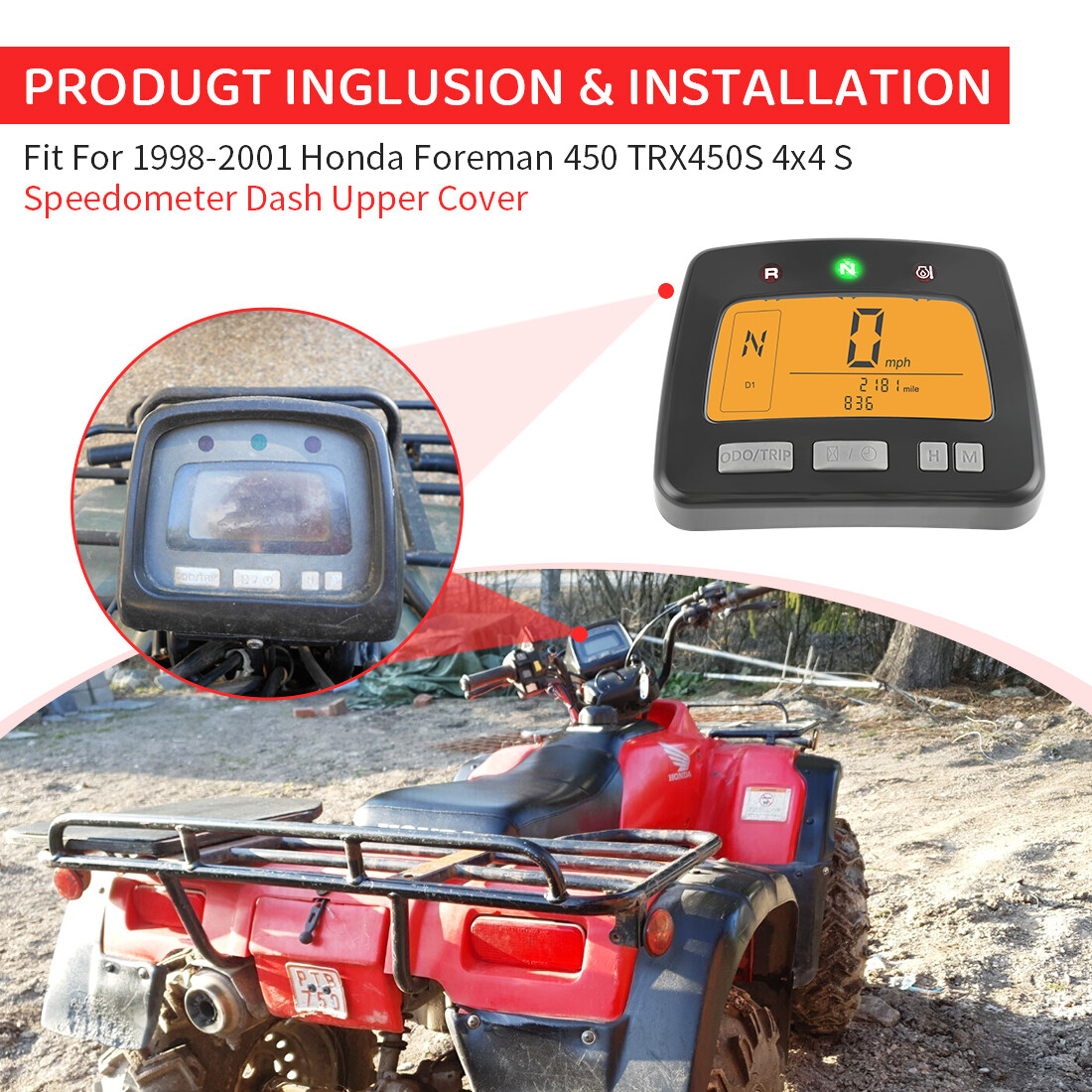 Fit For 1998-2001 Honda Foreman 450 TRX450S 4x4 S Speedometer Dash Upper Cover